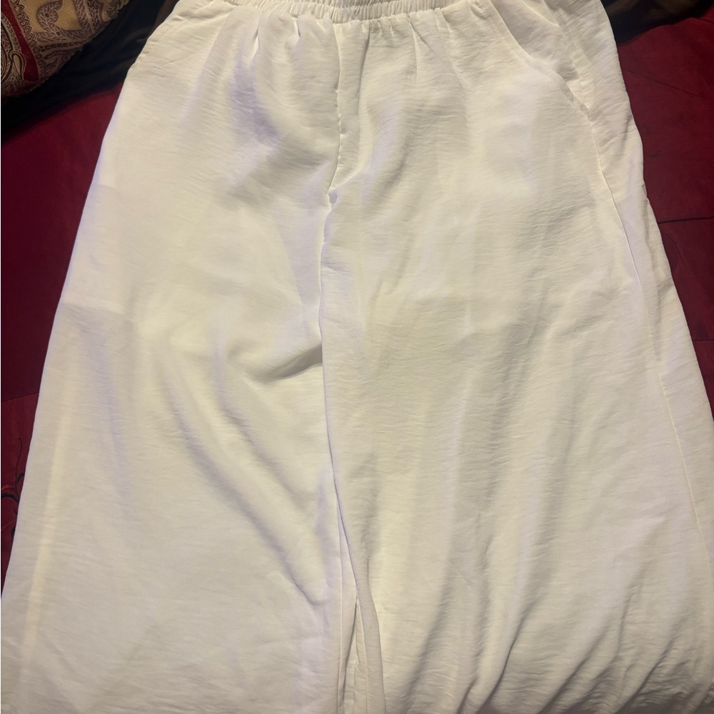 White Elastic Waist Pants